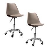 Kit 2 Cadeiras Office Base Cromada Com Rodizio Giratória Saarinen Bege