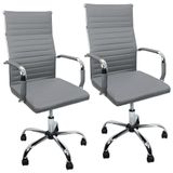 Kit 2 Cadeiras Eames Esteirinha Presidente Escritório Alta - Cinza