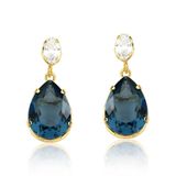 Brinco Crystal Drop Blue Revestido Em Ouro