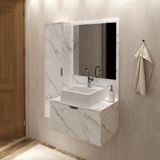 Gabinete De Banheiro Com Cuba E Espelheira 90cm Multimóveis Cr10098 Mármore Branco Mármore Branco