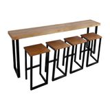 Bancada Gourmet 220cm Com 4 Banquetas Industriais Bistrô Premium Base Preta Preto