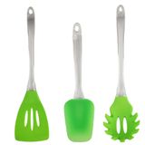 Utensilio De Cozinha Kit 3 Peças Espatula Escumadeira Colher Massa Arroz Receita Refeiçao Silicone