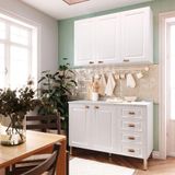 Armário De Cozinha Compacta 2 Peças Com Tampo Cristal Luciane Móveis Branco Polar Com Branco Pet E Marmore