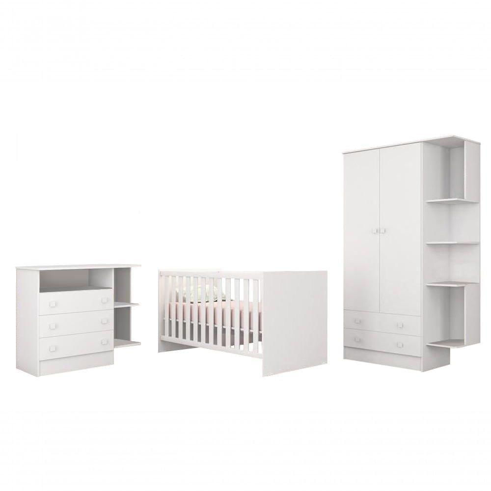 Quarto Infantil C/ Guarda Roupa, Berço E Cômoda Branco