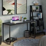 Conjunto Escritório Home Office Com Mesa Industrial + Estante Escada Preto Madesa Preto