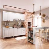 Armário De Cozinha Compacta 4 Peças E Bancada Gourmet Cristal Luciane Móveis Branco Polar Com Branco Pet E Marmore