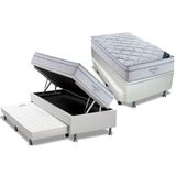 Cama Box Baú C-auxiliar Solteiro: Colchão Molas Ortobom Superpocket Freedom Visco + Base Crc Courano Branco(88x188)