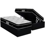 Cama Box Baú Solteiro: Colchão Molas Ortobom Nanolastic Physical + Base Crc Courano Black(88x188)