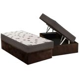 Cama Box Baú Solteiro: Colchão Espuma Ortobom D45 Light Saúde Ortopillow + Base Crc Suede Brown(88x188)