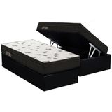 Cama Box Baú Solteiro: Colchão Espuma Ortobom D45 Light Saúde Ortopillow + Base Crc Courano Black(88x188)