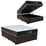 Cama Box Baú Casal + Colchão Espuma D33 Semi Ortopédico Extra Firme Comfort Prime 72x138x188 Marrom