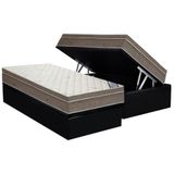 Cama Box Baú Solteiro: Colchão Molas Ensacadas Ortobom Superpocket Light Saúde + Base Crc Suede Black(88x188)