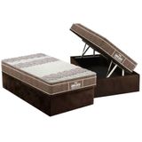 Cama Box Baú Solteiro: Colchão Anatômico Probel D33 - Ep Guarda Costas Próintense Plus + Base Crc Suede Brown(88x188)