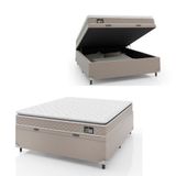 Cama Box Baú Casal Colchão D45 com Pillow Top Bege