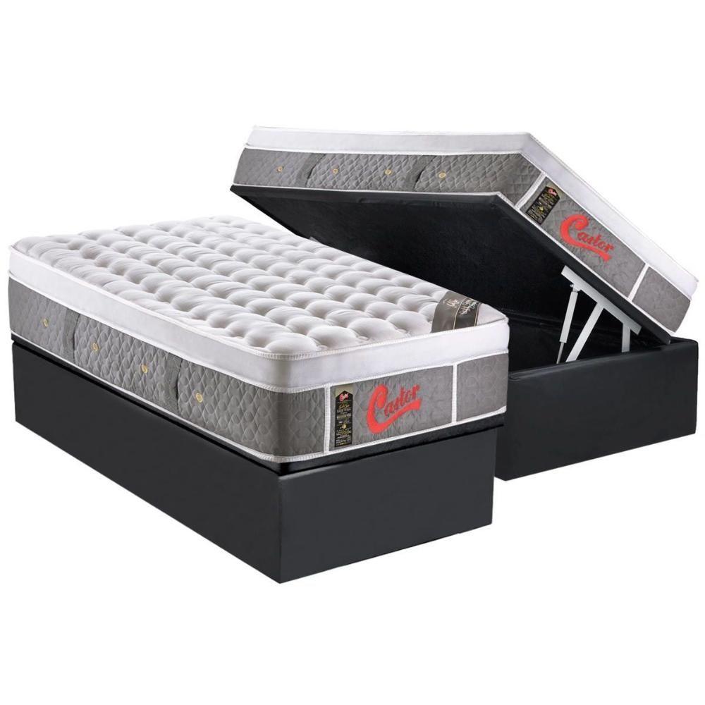 Cama Box Baú Solteiro: Colchão Molas Castor Pocket Light Stress Oxygen New Plush + Base Crc Suede Gray(88x188)