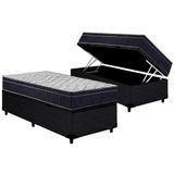 Cama Box Baú Solteiro: Colchão Espuma D45 Ortobom Airtech 150 + Base Crc Courano Black(88x188)