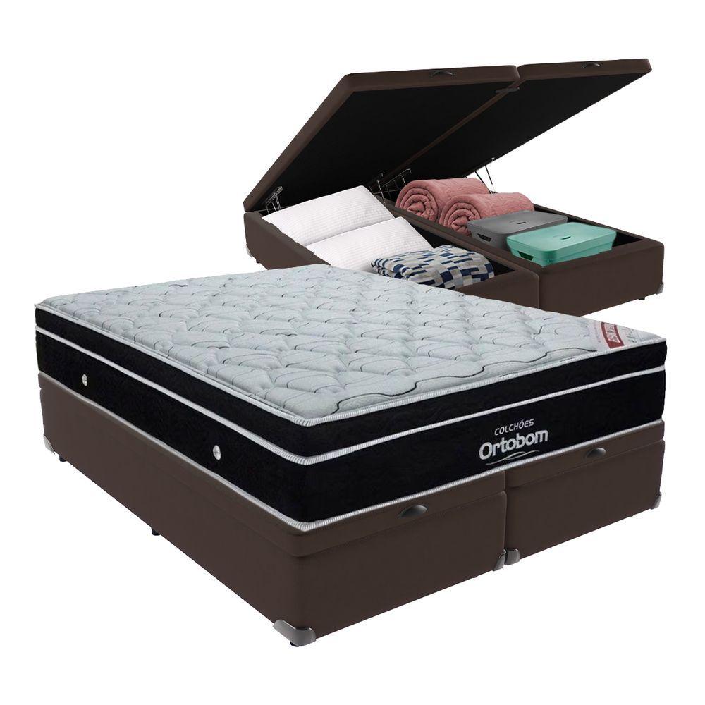 Cama+ Box Com Bau Ortobom Colchão Queen Com Molas Ensacadas Cor:marrom