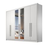 Guarda Roupa 100% Mdf 6 Portas 8 Gavetas Com Espelho Branco