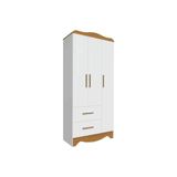 Guarda Roupa Bebê Clara C- 3 Portas Lisa E 2 Gavetas Branco Brilho-amendoa - Peroba