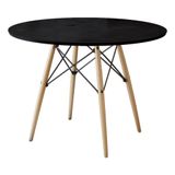 Mesa Eames Eiffel Redondo Tampo De Madeira 90cm Preto - Cor: Preto