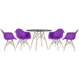 Mesa Redonda Eames 100 Cm Preto + 4 Cadeiras Eiffel Daw Roxo Roxo