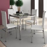 Conjunto De Mesa Ornata 90x90cm Com 4 Cadeiras Cromado E Tampo De Vidro Tubform Cromo E Branco