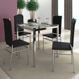 Conjunto De Mesa Ornata 90x90cm Com 4 Cadeiras Olívia Cromado E Tampo De Vidro Tubform Cromo E Preto