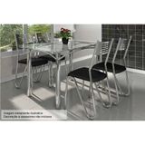 Sala De Jantar Completa Elba C/ Tampo Vidro 140cm + 4 Cadeiras Nápoles Cromado Courano Preto