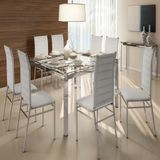 Conjunto De Mesa Diamante 135x135cm Com 8 Cadeiras Cromado E Tampo De Vidro Tubform Cromo E Branco