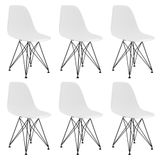 Conjunto 6 Cadeiras Eames Pp Branco Eiffel Base Preta