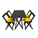 Conjunto Mesa Dobrável 120x70cm Estofado C/ 4 Cadeiras Preto Amarelo