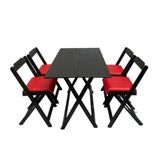 Conjunto Mesa Dobrável 120x70cm Estofado C/ 4 Cadeiras Preto Vermelho