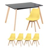 Mesa De Jantar Retangular 80 X 120 Cm Preto + 4 Cadeiras Leda Amarelo Mesa Preto Com Cadeiras Amarelo