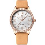 Relógio De Quartzo Feminino Estilo Casual Design Com Strass A Prova Dagua Bege
