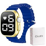 Relógio Silicone Digital Feminino Aço Inox Ultra Led + Caixa Azul Garantia Qualidade Premium Dourado