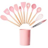 Jogo De Cozinha 12 Peças Madeira Silicone Concha Espatula Fouet Colher Talheres Utensilio Apoio Preparo Refeiçao Armazenamento Suporte Manuseio