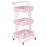 Carrinho Organizador Berlim Cozinha Escritório Quarto 3 Prateleiras Rosa Antigo