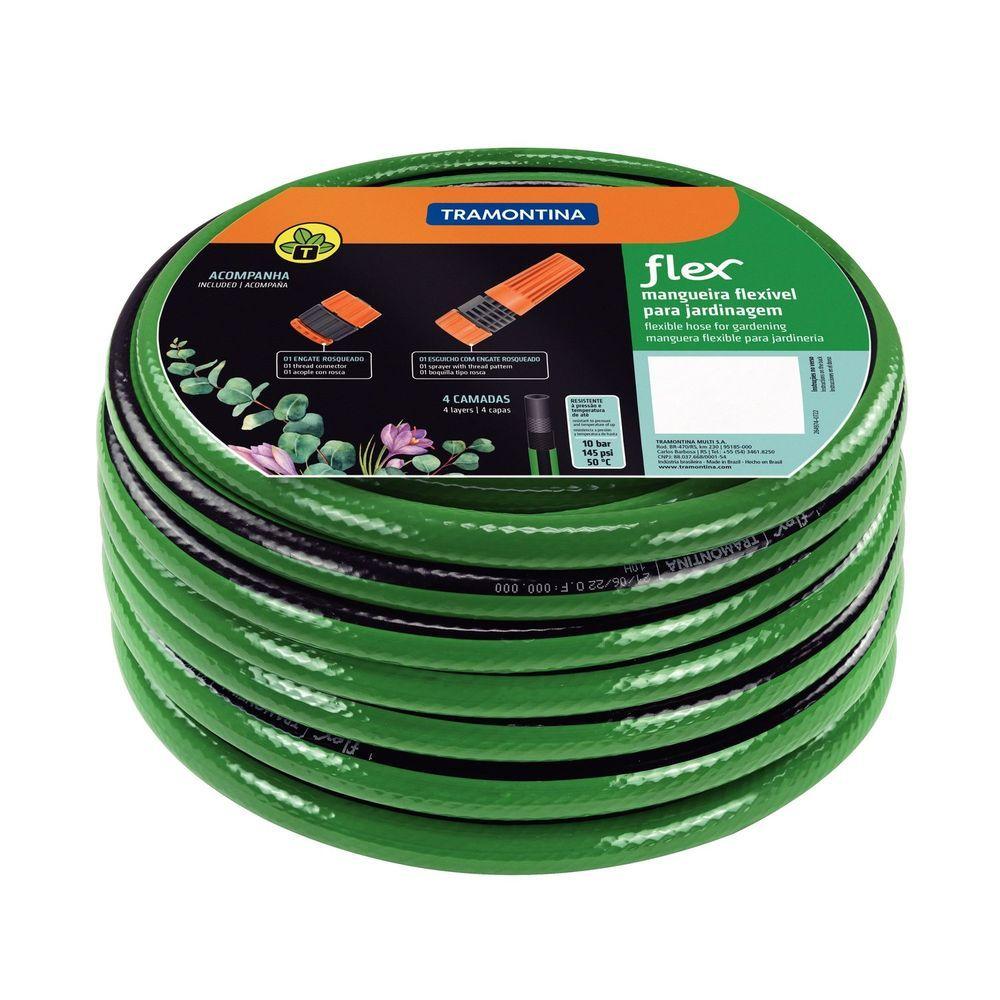 Mangueira Flex Para Jardim Verde Com Faixa Preta Em Pvc 4 Camadas 10 M Com Engate Rosquea