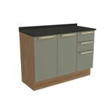 Gabinete De Cozinha Modulado Balcão Botanic M624 C-3 Gavetas E 2 Portas C-tampo 120cm Nogueira-oliva-preto Brilho - Kappesberg