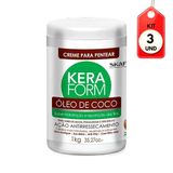 Kit C/03 Skafe Keraform Óleo De Coco Creme P/ Pentear 1kg