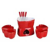 Conjunto Para Fondue Coração 500ml Cerâmica 4 Pessoas