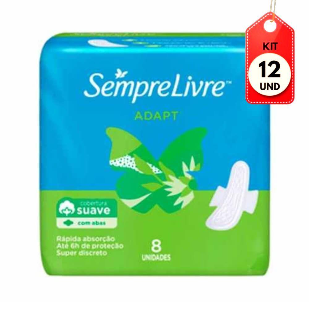 Kit C/12 Sempre Livre Adapt Suave Absorventes C/ Abas C/8