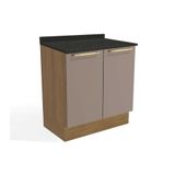 Balcão De Cozinha Modulado Botanic M623 2 Portas C/tampo 80cm Nogueira/fendi/preto Brilho - Kappesberg