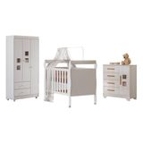 Quarto De Bebê Completo Mila Com Guarda Roupa Berço Cômoda Tigus Baby Branco