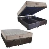 Cama Box Baú King Suede Bipartido + Colchão Ortobom Molas Ensacadas 193x203x65 Marrom