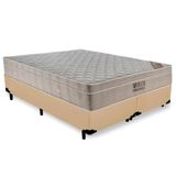 Cama Box King Bipartido Sintético + Colchão Ortobom Molas Ensacadas 193x203x65 Bege
