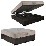 Cama Box Baú King Sintético Bipartido + Colchão Ortobom Molas Ensacadas 193x203x65 Marrom