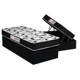 Cama Box Baú Solteiro: Colchão Espuma D45 Luckspuma Gran Luck Pró Saúde Duplo + Base Crc Suede Black(88x188)