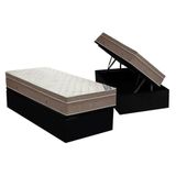 Cama Box Baú Solteiro: Colchão Molas Ortobom Superpocket Light Saúde + Base Crc Suede Black(88x188)