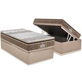 Cama Box Baú Solteiro: Colchão Espuma D33 Probel - Ep Guarda Costas Próintense Plus + Base Crc Suede Clean(88x188)